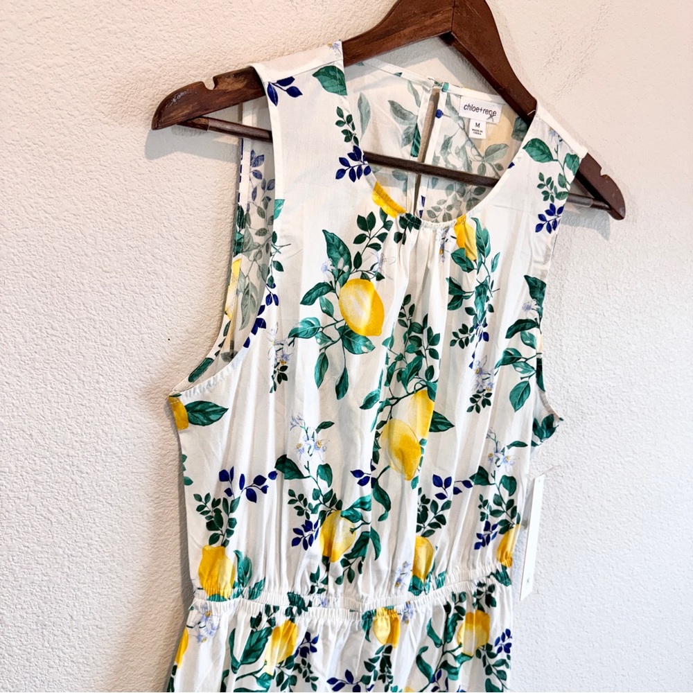 Cottagecore Lemon Chloe & Renee Midi Dress Cotton M Summer Open Back A57 NWT - Picture 3 of 11